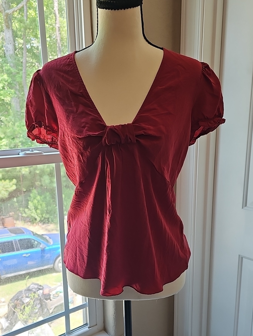 Sunny Leigh Burgundy Tie-Front V-Neck Blouse
